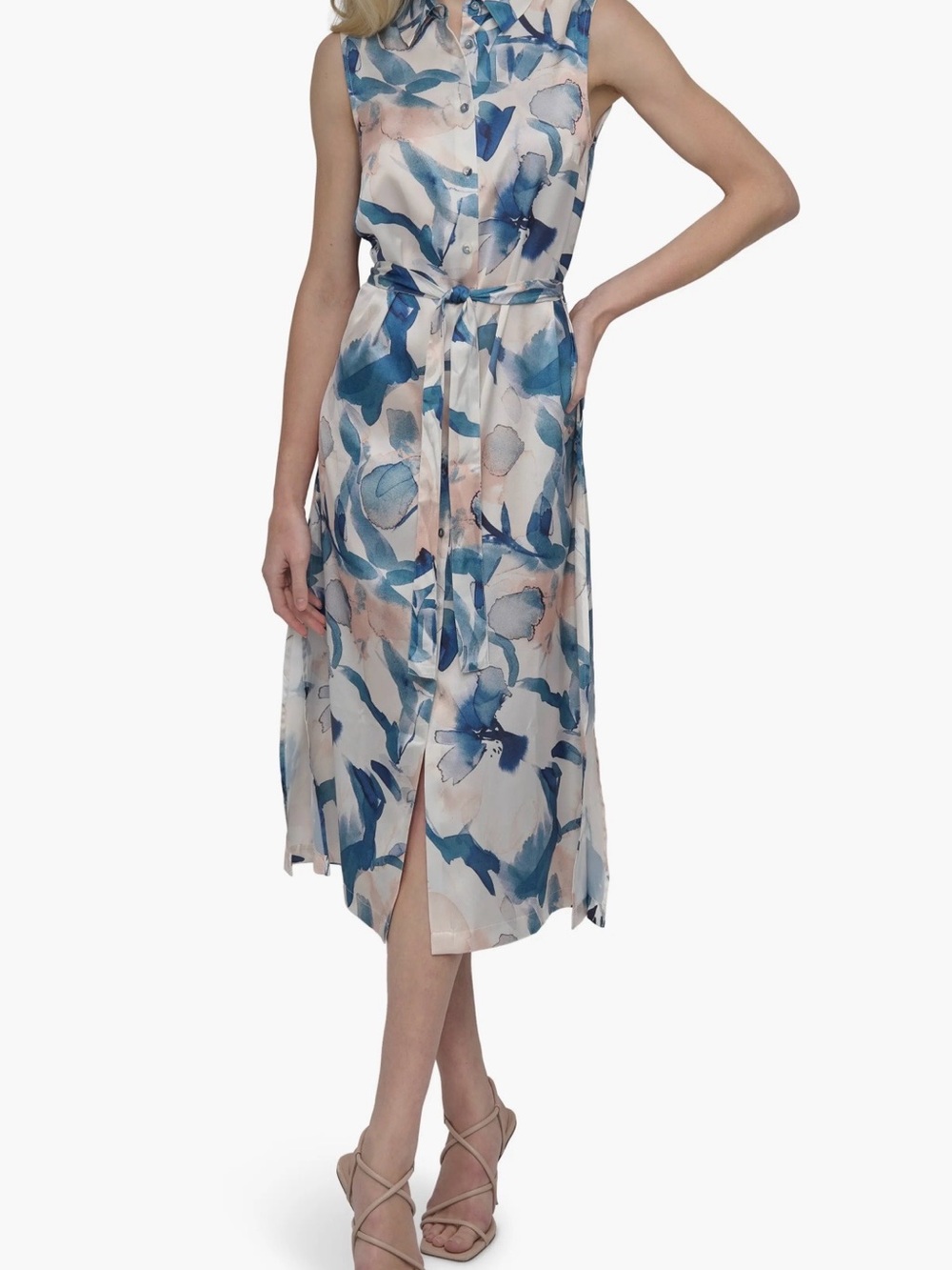 Dkny Floral sleeveless shirtdress